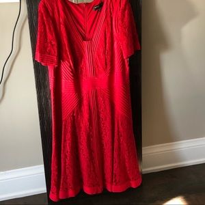 Red midi dress with short  sleeves flattering flare